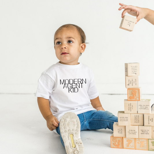 Modern Agent Kid Toddler Tee White and Tan